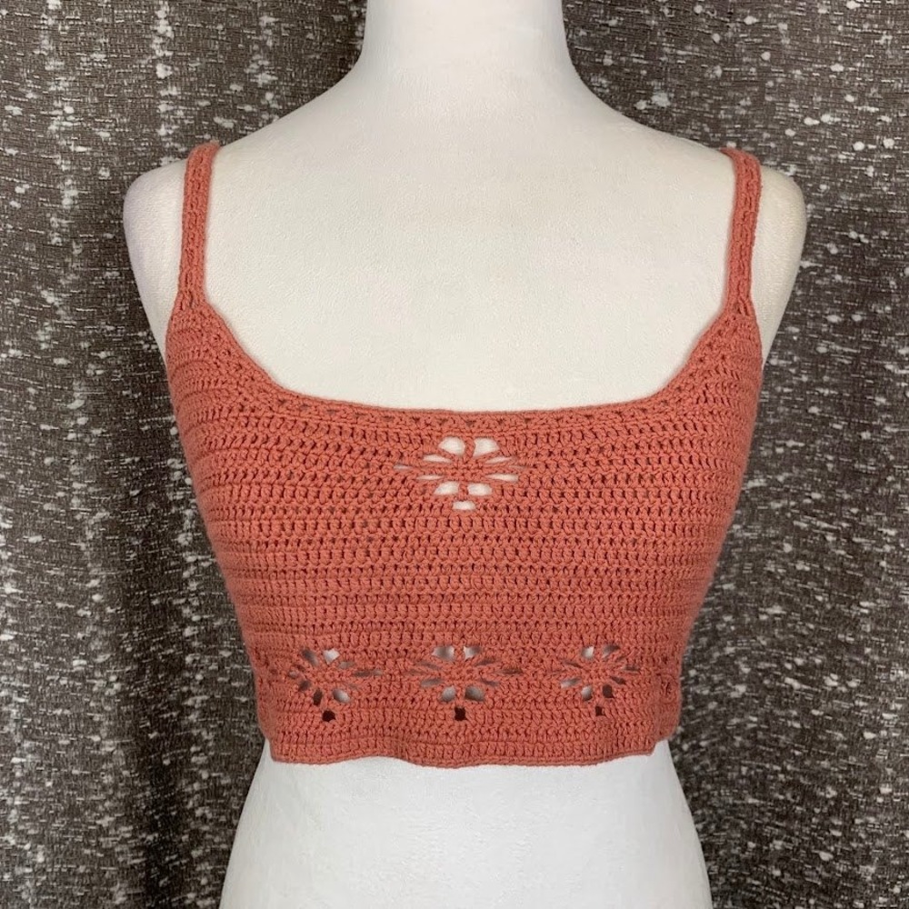 Free People Berkinette Floral Crochet Crop Top Pink Boho Festival Women's Medium